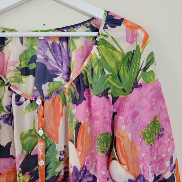 J. Crew Multicolored Floral Silk Tunic Coverup Large - Picture 4 of 9